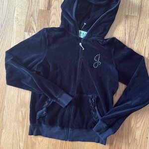NWT JUICy COUTURE Black Velvet Zip Up hoodie rhinestone ruffles